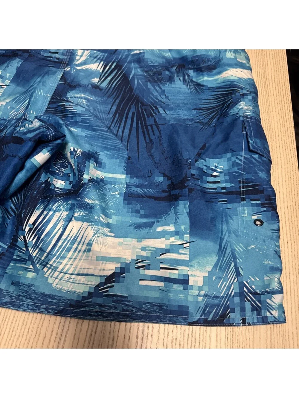 Joe Boxer Mens Swim Trunks Board Shorts XL Blue Palm Trees Geometric Pattern